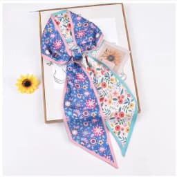 Cute Bunny Print Hair Ribbon Bevel Scarf Women Neck Tie Bag Scarfs Satin Silk Skinny Headscarves Ladies Foulard Floral Bands
