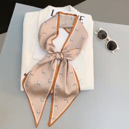 Cute Bunny Print Hair Ribbon Bevel Scarf Women Neck Tie Bag Scarfs Satin Silk Skinny Headscarves Ladies Foulard Floral Bands
