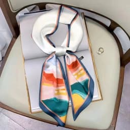 Cute Bunny Print Hair Ribbon Bevel Scarf Women Neck Tie Bag Scarfs Satin Silk Skinny Headscarves Ladies Foulard Floral Bands