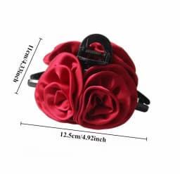 French Big Double Rose Flower Hair Claw Clips for Women Girls Vintage Satin Solid Fabric Handmade Shark Hairgrip Accessories New