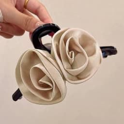 French Big Double Rose Flower Hair Claw Clips for Women Girls Vintage Satin Solid Fabric Handmade Shark Hairgrip Accessories New