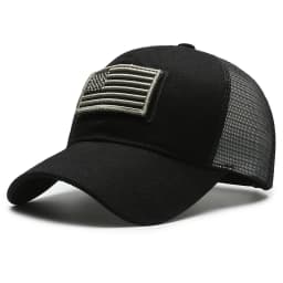 Black Mesh - Backed Baseball Cap with American Flag Patch - Stylish and Patriotic Accessory