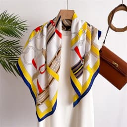 90*90 2024 New Fashion Light Luxury Silk Scarf Women Twill Simple Square Scarves Ladies Sunscreen Shawl Headscarf All Seasons