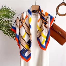 90*90 2024 New Fashion Light Luxury Silk Scarf Women Twill Simple Square Scarves Ladies Sunscreen Shawl Headscarf All Seasons