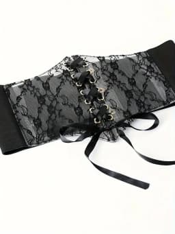 Fashionable wide version transparent lace waist waistband waist seal women's versatile dress top decorated with lace elastic wai