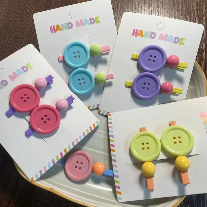 2Pcs/Set 2025 New Cute Button Hairpins For Baby Girl Candy Color Bangs Clip Hair Barrettes Children's Hair Clip Hair Accessories