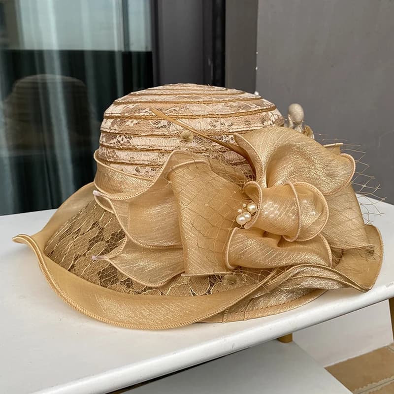 2025Ladies Fascinator Millinery Church Hat Elegant Bow Wide Brim Bucket Hats Kentucky Derby Fedora Women Summer Foldable Sun Cap