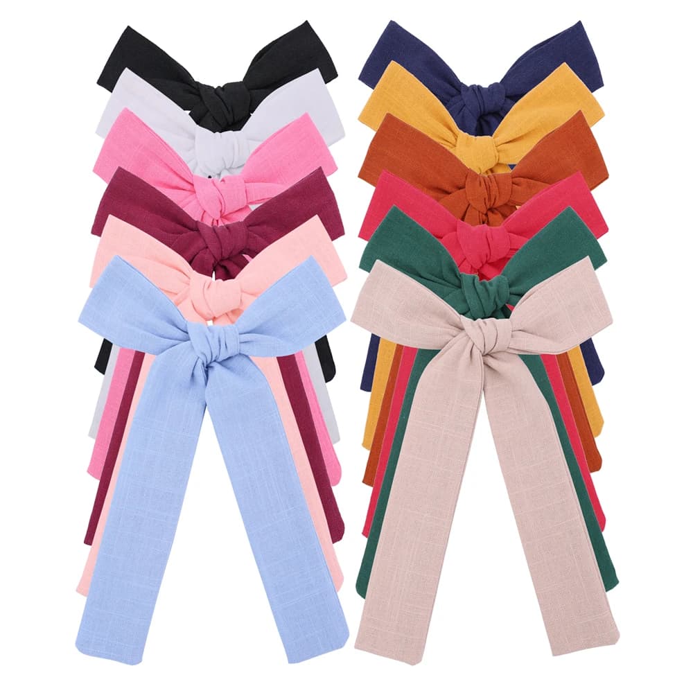Long Tail Linen Hair Bow Clips for Little Girl Kids Mom Women Ponytail Knot Bows Alligator Clip Hair Accessories