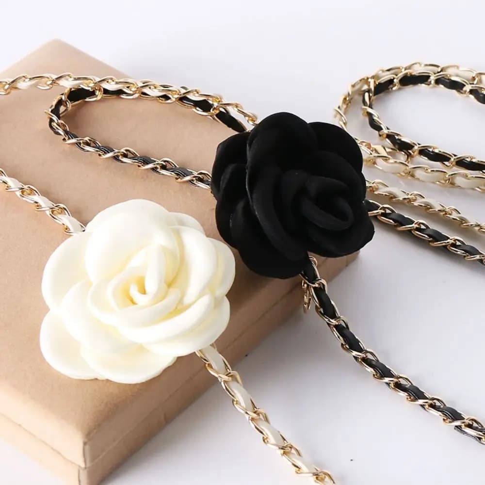 Fashion Woman Camellia Waist Chain Waist Decoration Luxury Design Flower Chain Belt Metal Chain Waistband All-match Ladies