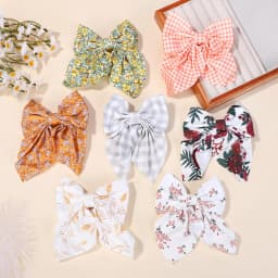 10Pcs Random Bows Hairgripes for Women Printed Cheer Up Bowknot Ribbon Hairclips Girls Ponytail Hair Claw Clips