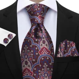 Luxury Paisley Brown Red Blue Grey Wedding Tie For Men Handky Cufflink Gift Men Necktie Fashion Designer Business Party Gift