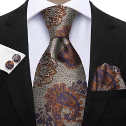 Luxury Paisley Brown Red Blue Grey Wedding Tie For Men Handky Cufflink Gift Men Necktie Fashion Designer Business Party Gift