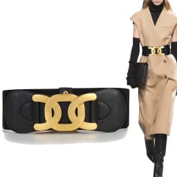 Golden CC Hook Buckle Elegant Belts for Women Retro Elastic Wide Belt Female Ladies Elastic Girdle with Skirt Dress Decorative