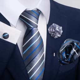 Hot Sale Luxury 8 Cm Blue Floral Ties Pocket Square Cufflinks Brooch Set For Man Suit Accessories Holiday Gift Fit Formal Party