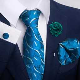 Hot Sale Luxury 8 Cm Blue Floral Ties Pocket Square Cufflinks Brooch Set For Man Suit Accessories Holiday Gift Fit Formal Party