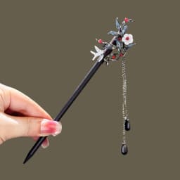 Chinese Style Flower Hair Sticks Vintage Handmade Hanfu Hair Bun Tassel Wooden Hair Forks Retro Hair Clips for Pan Headdress