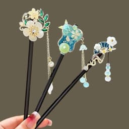 Chinese Style Flower Hair Sticks Vintage Handmade Hanfu Hair Bun Tassel Wooden Hair Forks Retro Hair Clips for Pan Headdress