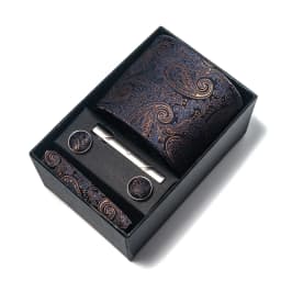 Holiday Gift Box 8 cm Tie Handkerchief Cufflink Clip Set For Men Brown Paisley Wedding Gravata Suit Accessories Fit Party