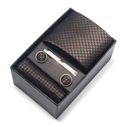 Holiday Gift Box 8 cm Tie Handkerchief Cufflink Clip Set For Men Brown Paisley Wedding Gravata Suit Accessories Fit Party