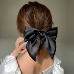 Elegant High-End Black Satin Bow Hair Accessories for Women- Perfect for Chic Ponytail and Sweet Hairdos