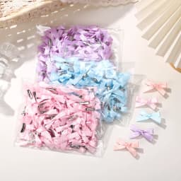 4/6/8/10Pcs Kids Sweet Solid Color Mini Bowknot With Hair Clip Baby Girls Ballet Style Ribbon Braided Hair Accessories Wholesale