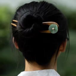 U Shape Simple Women's Hairpin New Chinese Style Jade Lotus Leaf Wooden Hair Stick Elegant Vintage Hanfu Hair Accessories