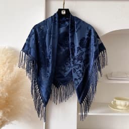 2025 New Spring and Summer Brand 110X110cm Retro National Style Velvet Jacquard Fringe Square Scarf Fashion Sunscreen Lady Shawl
