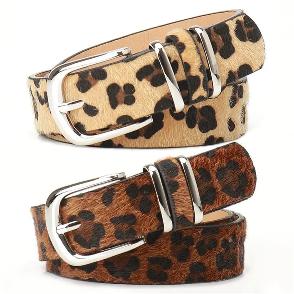 Fashion Metal Buckle Women's Belt Leopard Print PU Leather Waistband All-match Belt Matching