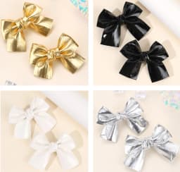 2Pcs Sparkling Bow Hair Clips PU Barrettes For Girl Kids Butterfly Leather Vintage Gold Silver Handmade Headwear Accessories