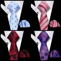 Men Business Tie Set Classic Plaid Dot Necktie Cufflinks Stripe Handkerchief For Wedding High Quality Formal Gravata Accessories