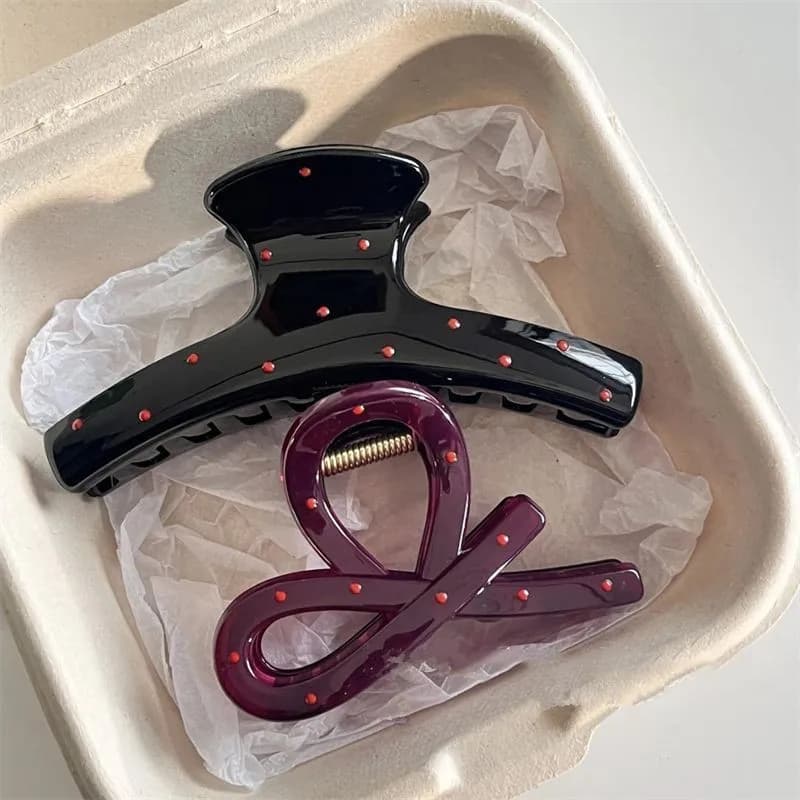 2pcs Vintage Red Polka Dot Ribbon Bow Shark Clip Hairpin Hair Claw Crab Barrettes Elegant Headwear Hair Accessories Women Gift