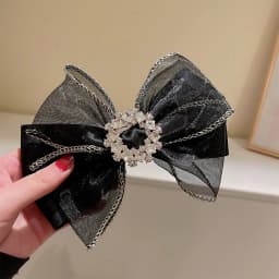 1pc Korean version sweet diamond studded organza bow hair clip, spring clip, fashionable temperament hair accessories