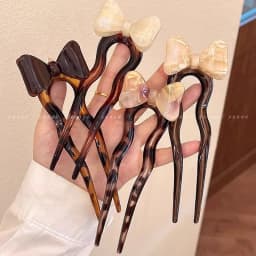 U-Shaped Hair Fork Fashion Tortoiseshell Acetate Bow Hairpin Geometric Design Headwear Hair Sticks Women Girls Hair Accessories