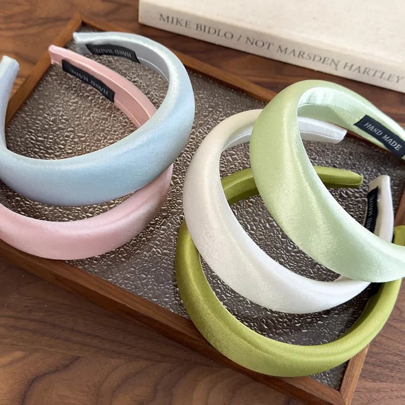 Spring/summer New Bright-coloured Satin Headbands 4cm Wide-Brimmed Sponge Hair Band Woman Temperament Hair Hoop Hair Accessories