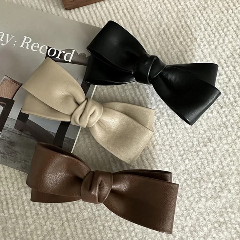 Women Girls Elegant PU Leather Bowknot Hairpins Korean Fashion Hair Side Clip Hair Accessories Ornaments Barrettes Duckbill 2025