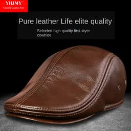 Genuine Cowhide Leather Men Berets Cap Hat High Quality Fashion Men's Real Leather Adult Black Hats