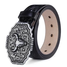 Western Belt Men Genuine Leather Belts for Men Cowboy Cowgirl Big Letters Buckle Gold Male Belts Long Black Brown Quality