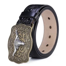 Western Belt Men Genuine Leather Belts for Men Cowboy Cowgirl Big Letters Buckle Gold Male Belts Long Black Brown Quality