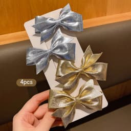 4 fashionable bow hair clips in gold and silver, suitable for daily use as hair accessories