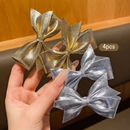 4 fashionable bow hair clips in gold and silver, suitable for daily use as hair accessories