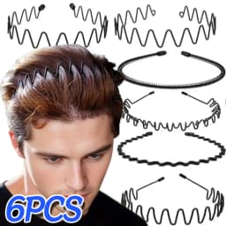 6PCS Metal Headband for Men Women Fashion Hair Bands Outdoors Sports Non Slip Smooth Elastic Teeth Comb Unisex Hair Accessories