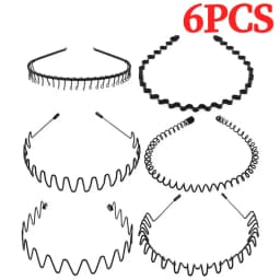 6PCS Metal Headband for Men Women Fashion Hair Bands Outdoors Sports Non Slip Smooth Elastic Teeth Comb Unisex Hair Accessories