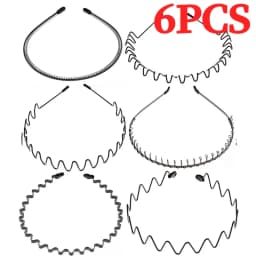 6PCS Metal Headband for Men Women Fashion Hair Bands Outdoors Sports Non Slip Smooth Elastic Teeth Comb Unisex Hair Accessories