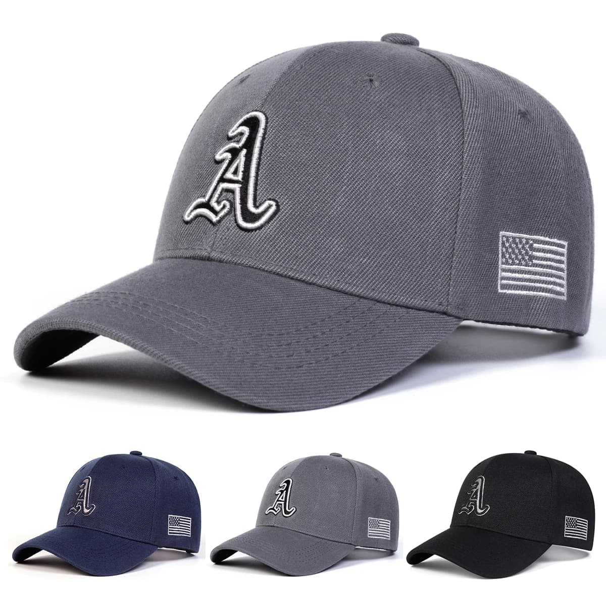 Unisex A Letter Embroidery Side American Flag Baseball Cap Spring Autumn Outdoor Adjustable Casual Hat Hip Hop Hat Sunscreen Hat