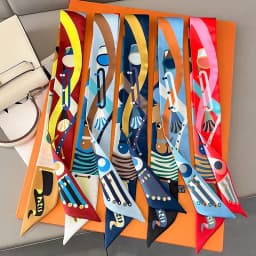 Luxury Brand Silk Skinny Scarf Bag Handle Ribbon Ladies Horse Print Headband Small Hair Scarves Band Female