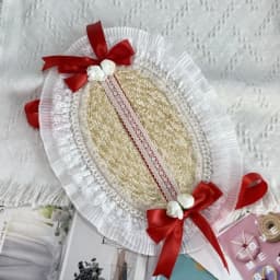 New French Rural Style Lolita Straw Hat Ribbon Bow with Strap Ribbon Flower Beach Hat Hair Accessories Ruffle Lace Flat Top Hat