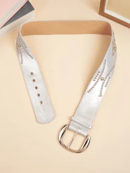1pc women's silver punk light luxury casual rivet wide belt jeans skirt versatile decorative belt suitable for daily travel
