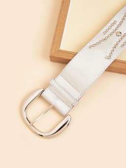 1pc women's silver punk light luxury casual rivet wide belt jeans skirt versatile decorative belt suitable for daily travel