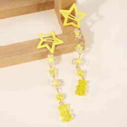 2Pcs Y2k Star Hair Clip Sweet Mini Flower Candy Plastic Bear Crystal Pendant Hairpin Headwear For Girl Metal Barrette Accesories