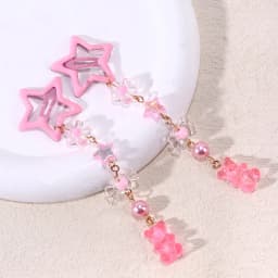 2Pcs Y2k Star Hair Clip Sweet Mini Flower Candy Plastic Bear Crystal Pendant Hairpin Headwear For Girl Metal Barrette Accesories